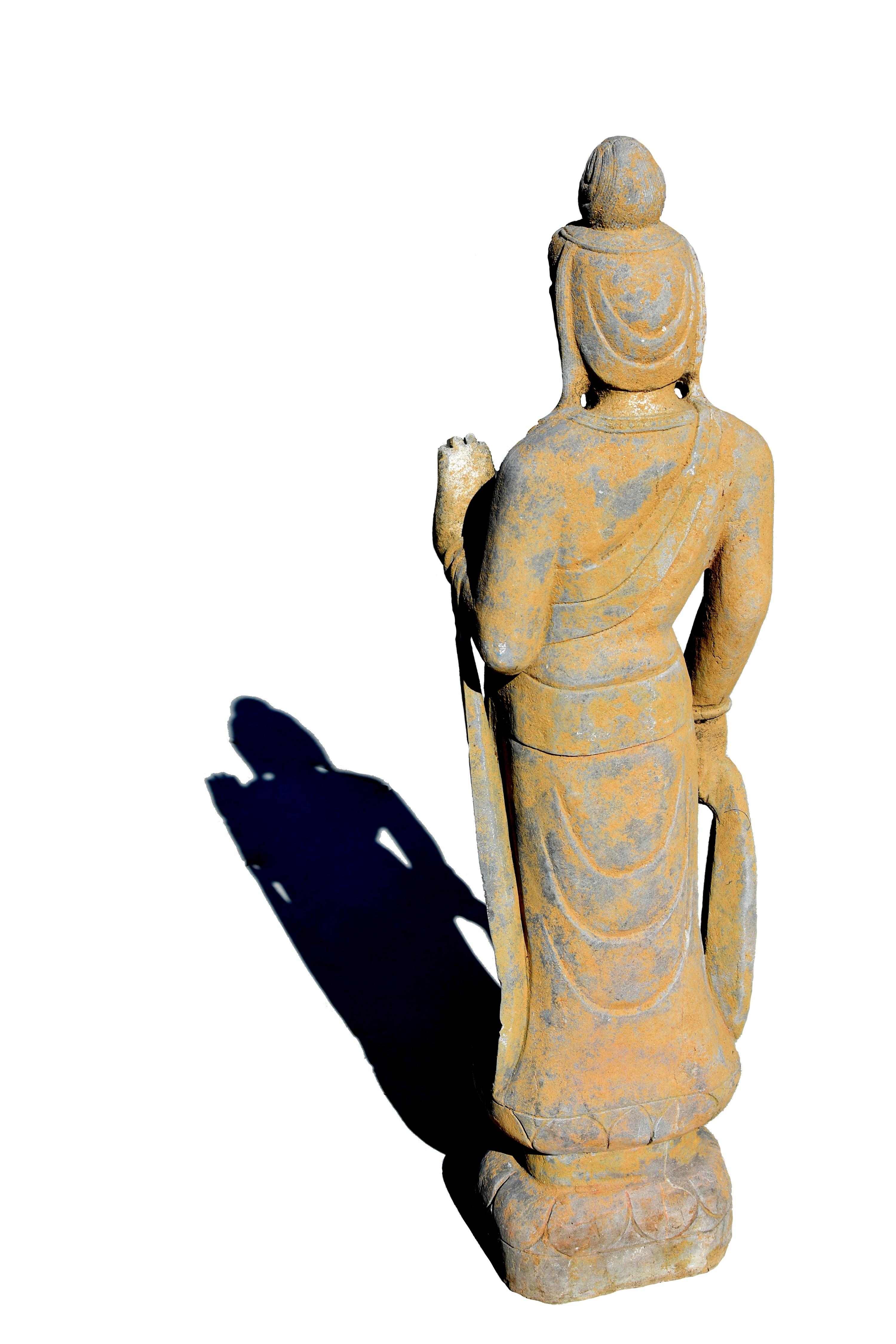 Stone Standing Buddha Guan Yin Silk Road Tang Style For Sale 11