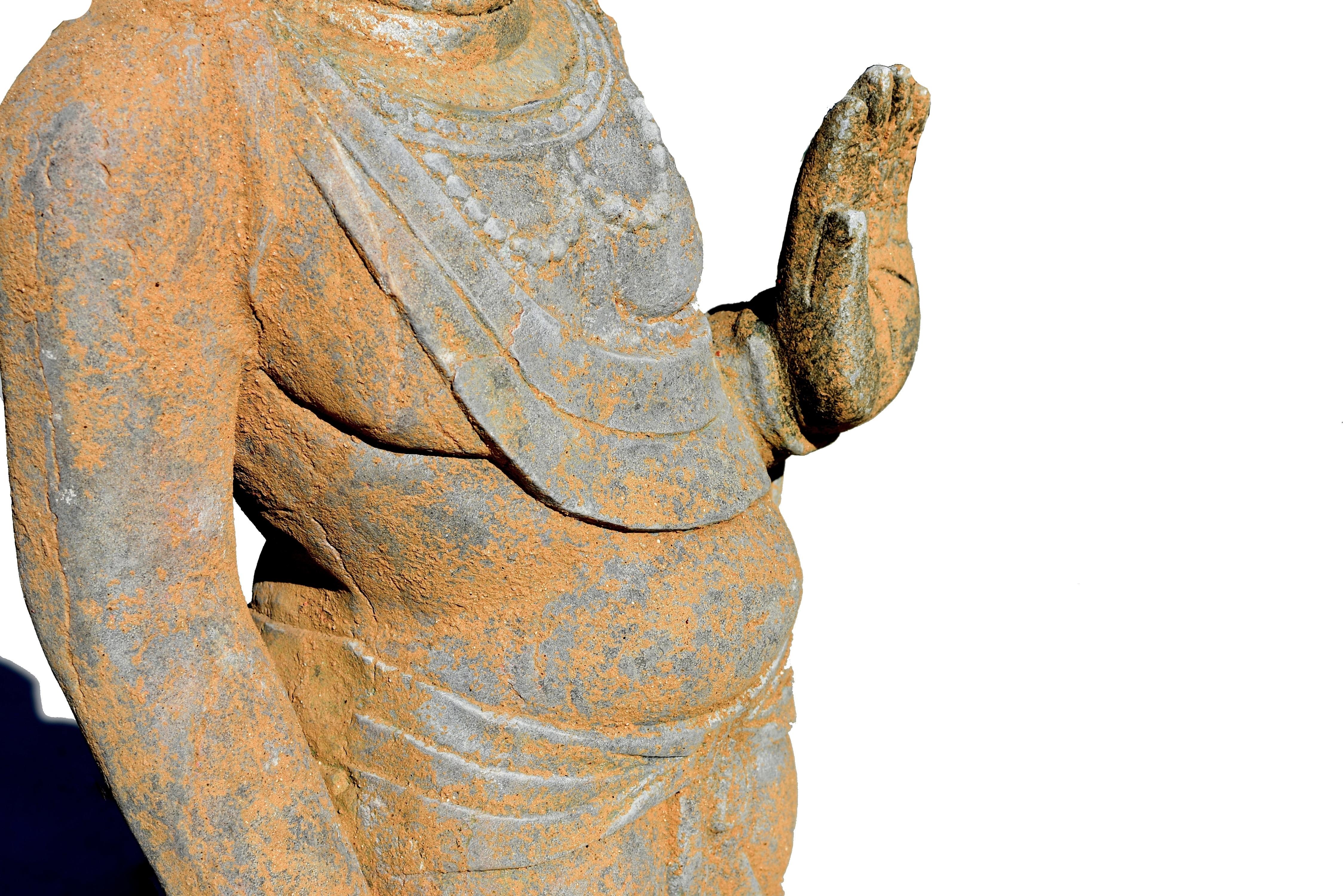 Stone Standing Buddha Guan Yin Silk Road Tang Style For Sale 1