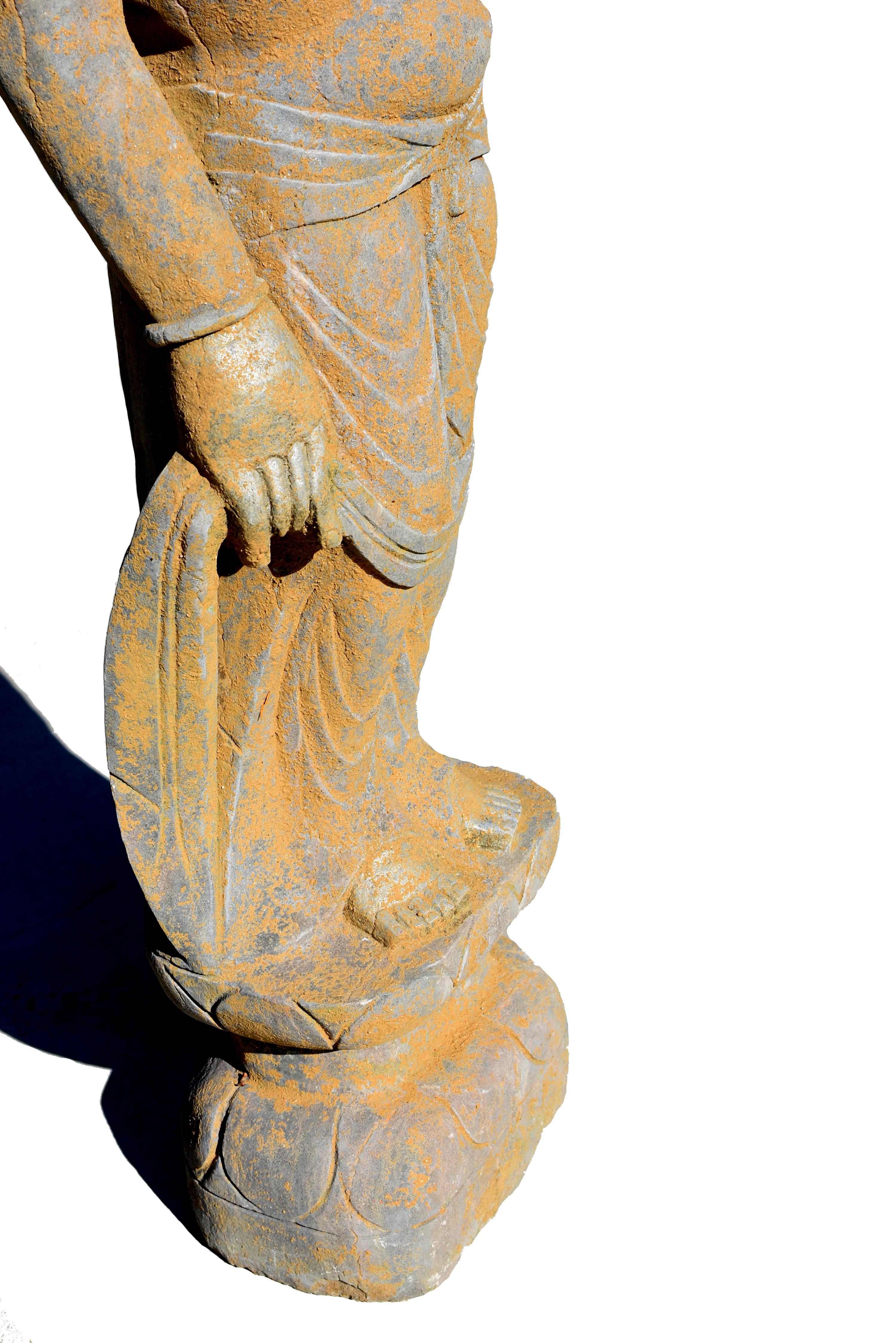 Stone Standing Buddha Guan Yin Silk Road Tang Style For Sale 1