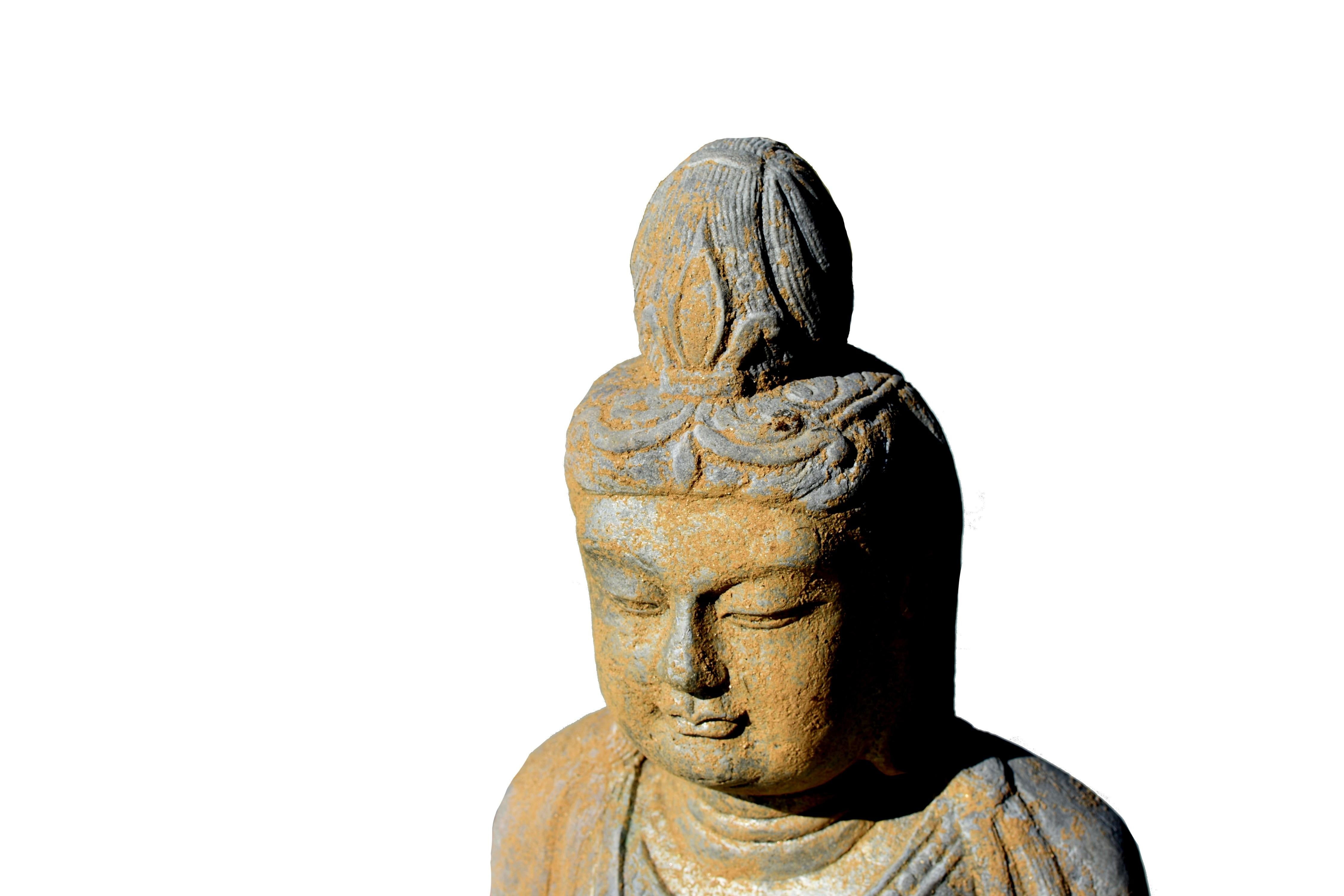 Stone Standing Buddha Guan Yin Silk Road Tang Style For Sale 3