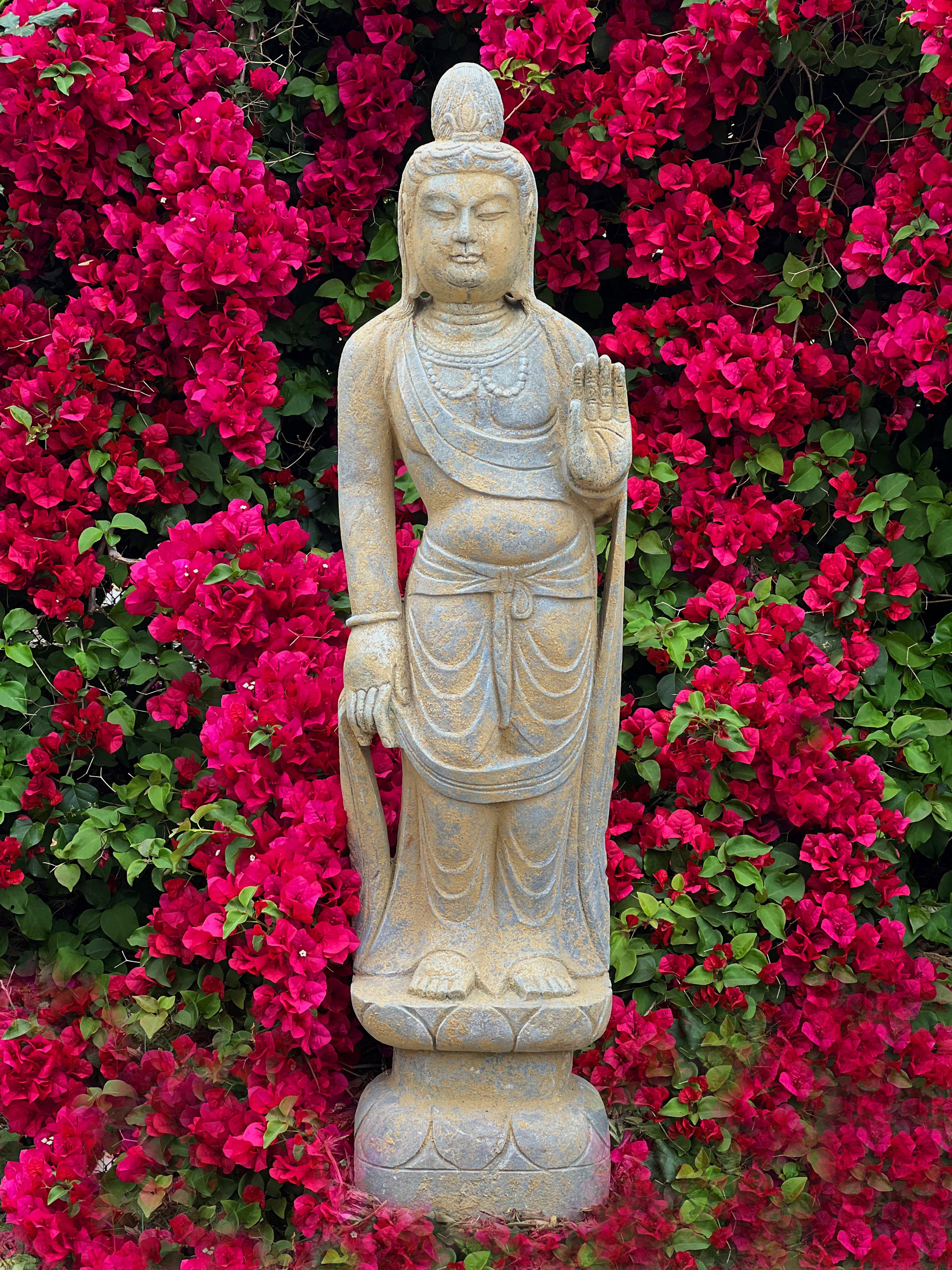 Stone Standing Buddha Guan Yin Silk Road Tang Style For Sale 14