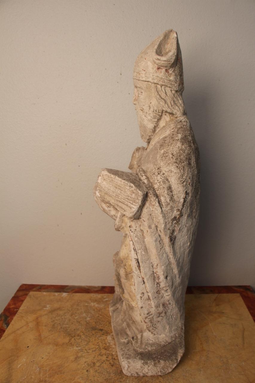 Limestone Stone Statue Representing A Bishop or A Saint XVII For Sale