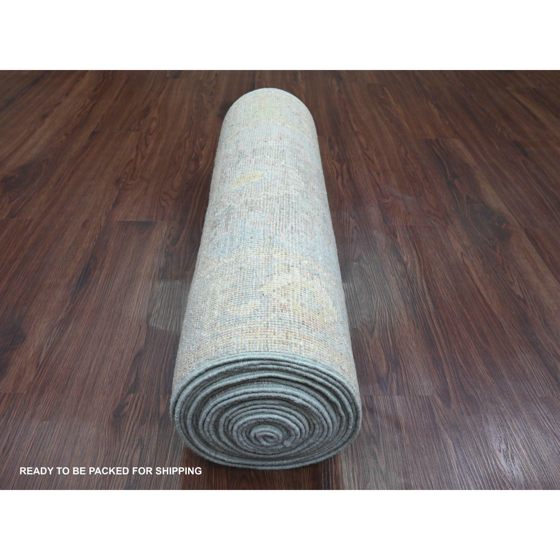 Stone Stone Blau 100% Wolle Angora Oushak Leaf Design Handgeknüpft Läufer Teppich im Zustand „Neu“ im Angebot in Carlstadt, NJ