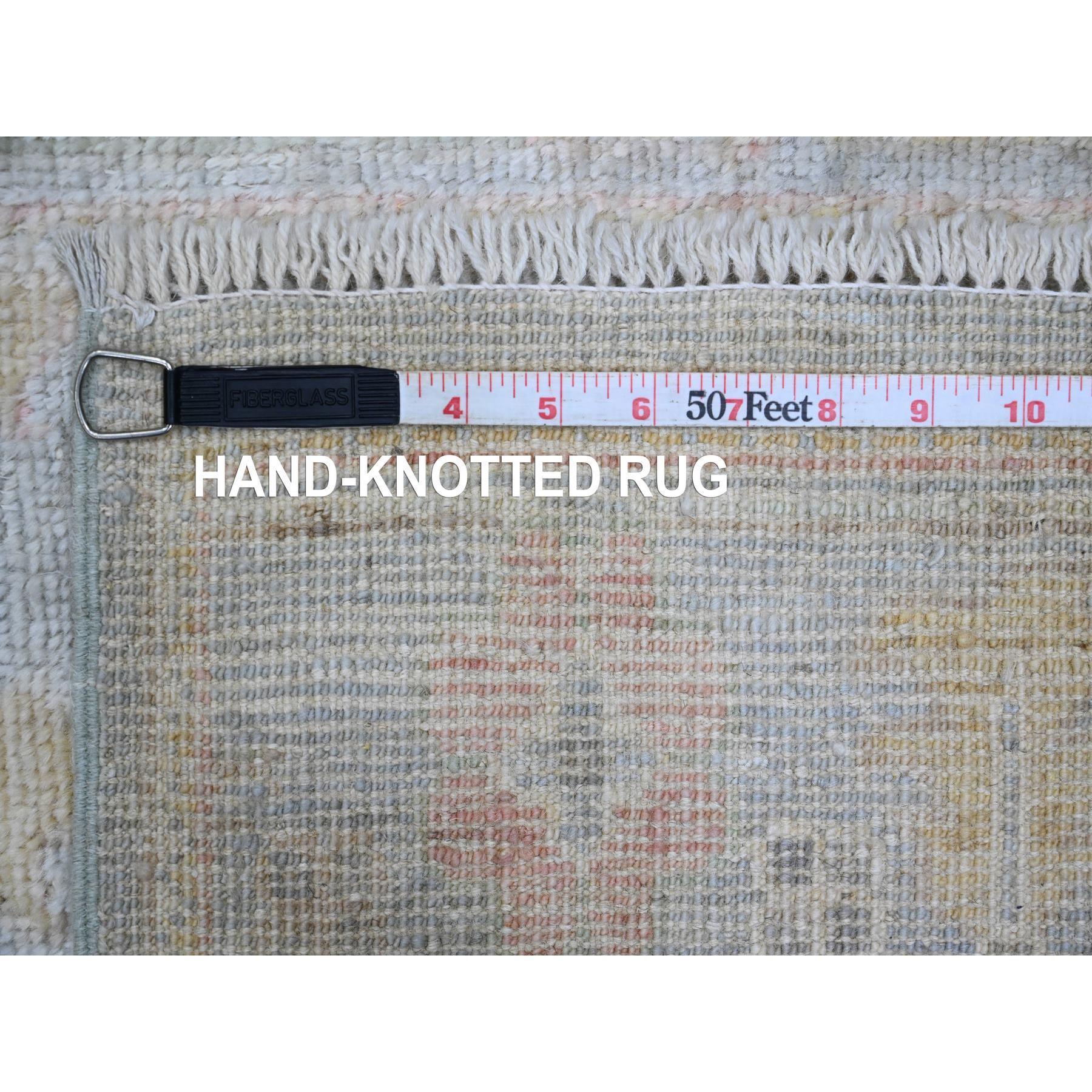 Stone Stone Blau 100% Wolle Angora Oushak Leaf Design Handgeknüpft Läufer Teppich im Angebot 1