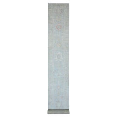Stone Stone Blau 100% Wolle Angora Oushak Leaf Design Handgeknüpft Läufer Teppich
