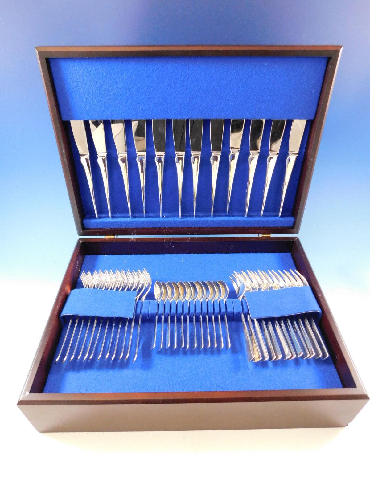 Scandinavian Modern Stone Sture by Eric Lofman Mema-Gab 830 Silver Flatware Set 12 Service 86 pcs For Sale