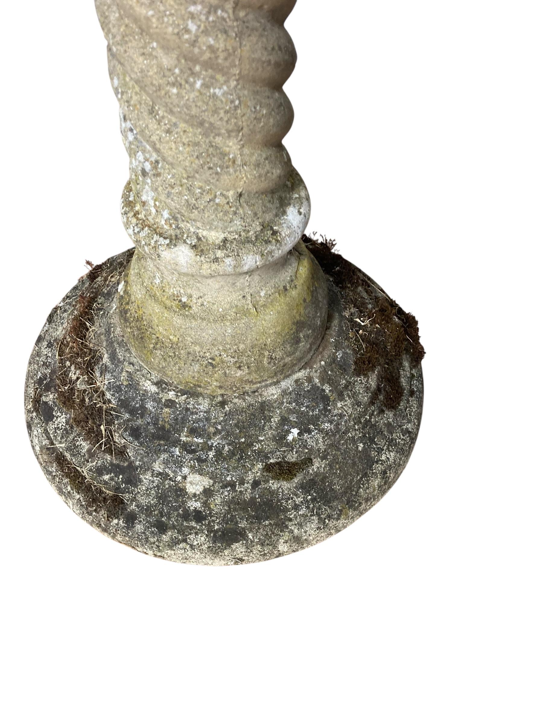 Stone Sundial with Barley Twist Stlyle Column with Natural Patina Inscribed Word For Sale 1