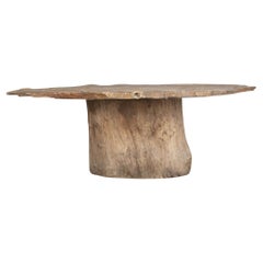 Antique Stone Table with Solid Tree Trunk Base