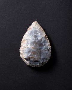 Stone Tool Created by Neanderthal Man with Cream-Blue Cloud-Like Patina