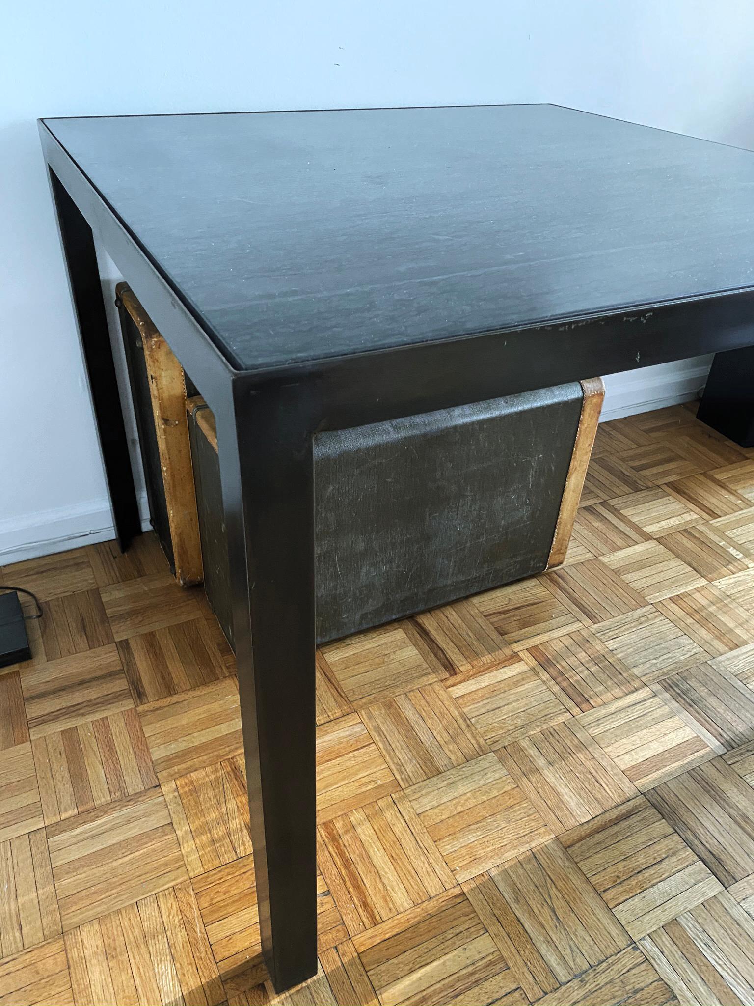 Stone Top Breakfast Table by Javier Robles, Nero Marble, Blackened Steel In Good Condition For Sale In NEW YORK, NY