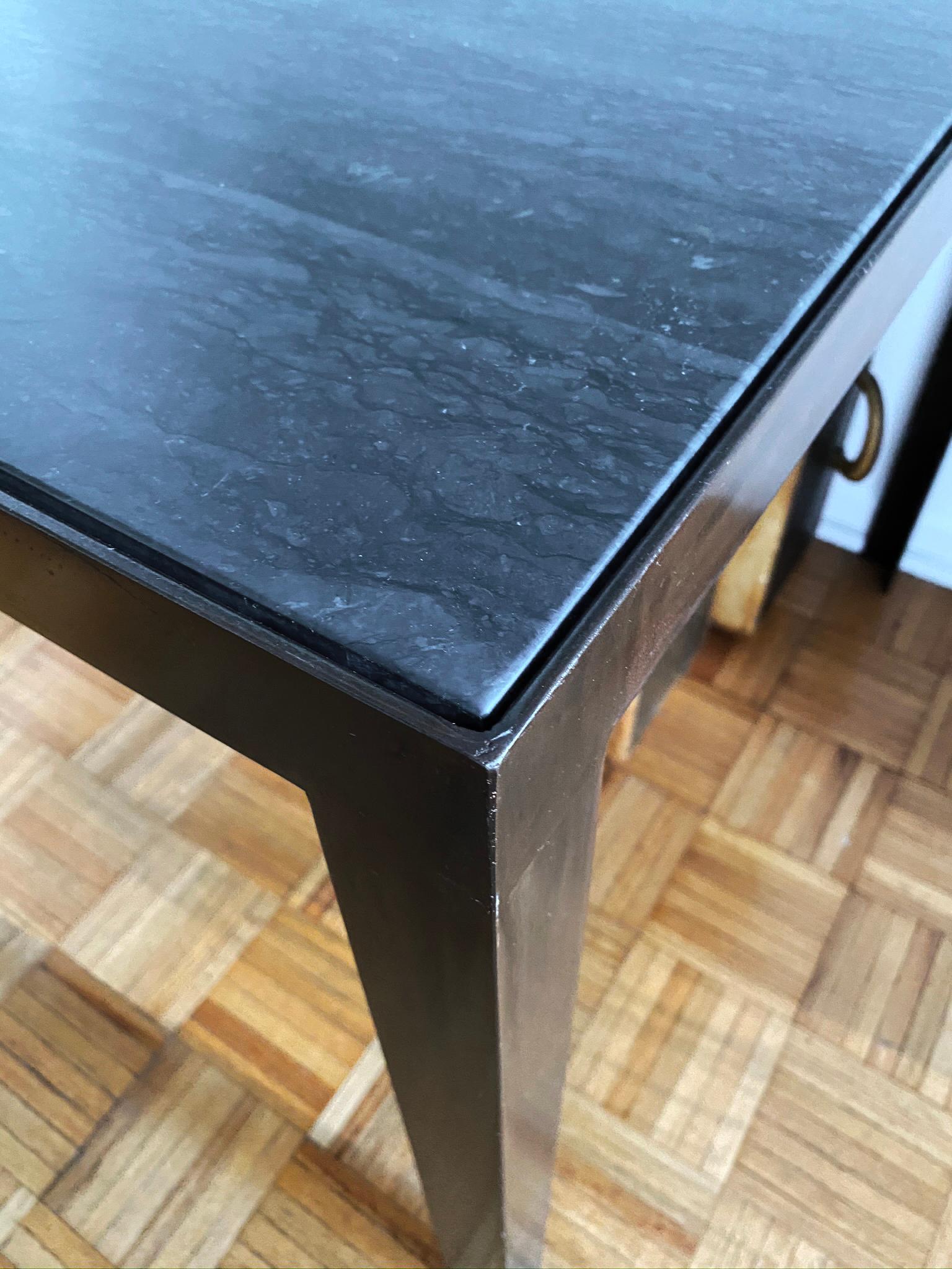 Contemporary Stone Top Breakfast Table by Javier Robles, Nero Marble, Blackened Steel For Sale