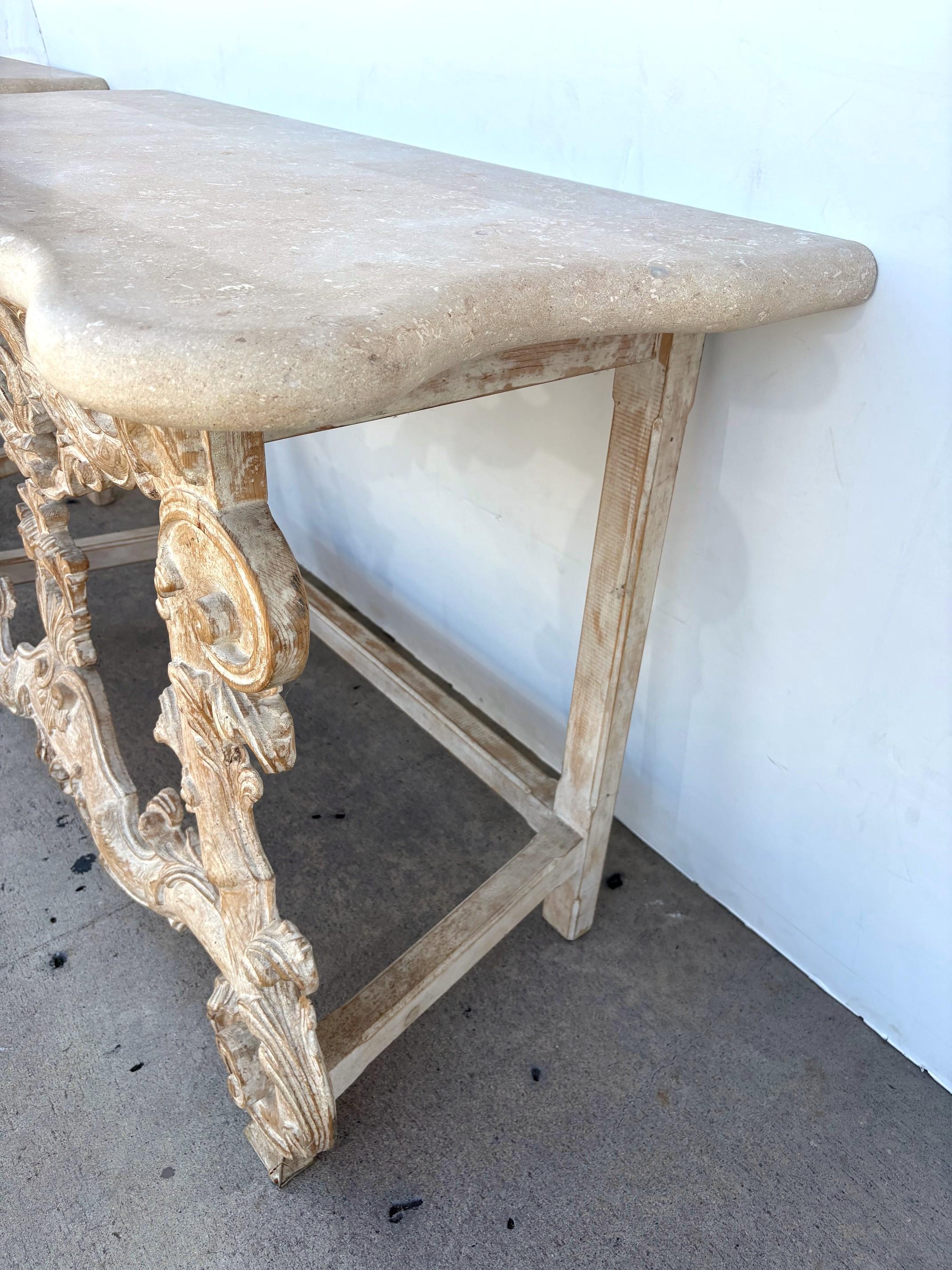 Table console à plateau en pierre Set of 2 Bon état - En vente à Pomona, CA