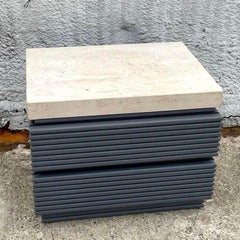 Stone Top Gray Lacquered Single Nightstand