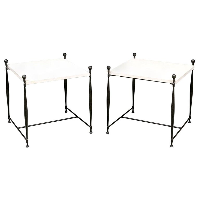 Extraordinary Stone Top Iron Table Pair For Sale at 1stDibs