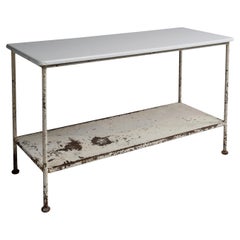 Antique Enameled Stone Top Laboratory Table, France circa 1900