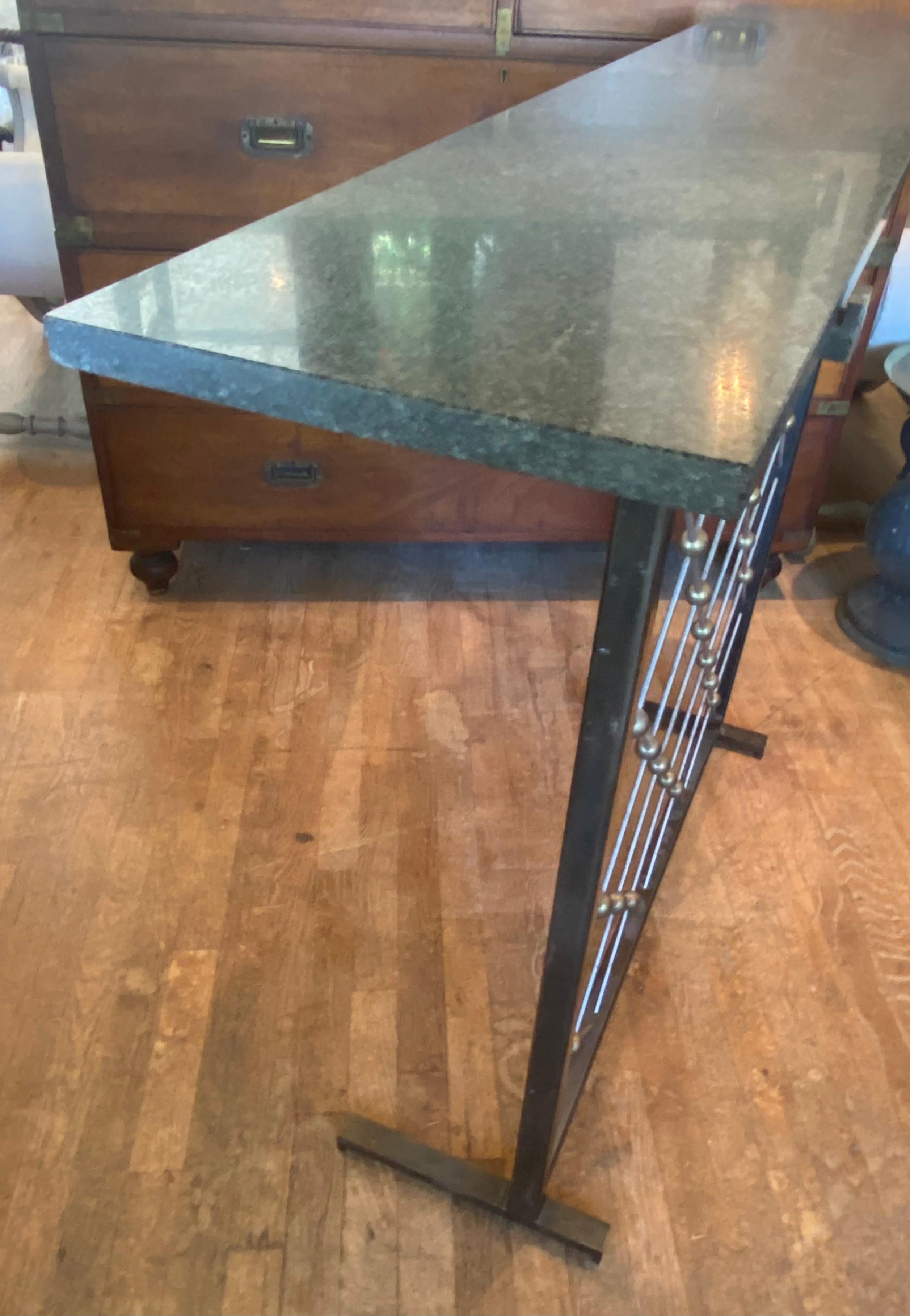 Stone Top Steel and Brass Console Table in the Style of Royere 
