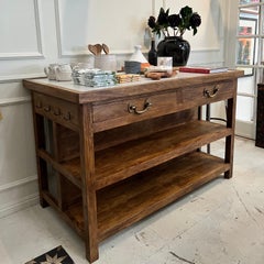 Stone Top Wooden Kitchen Island with Storage / Counter / Dry Bar