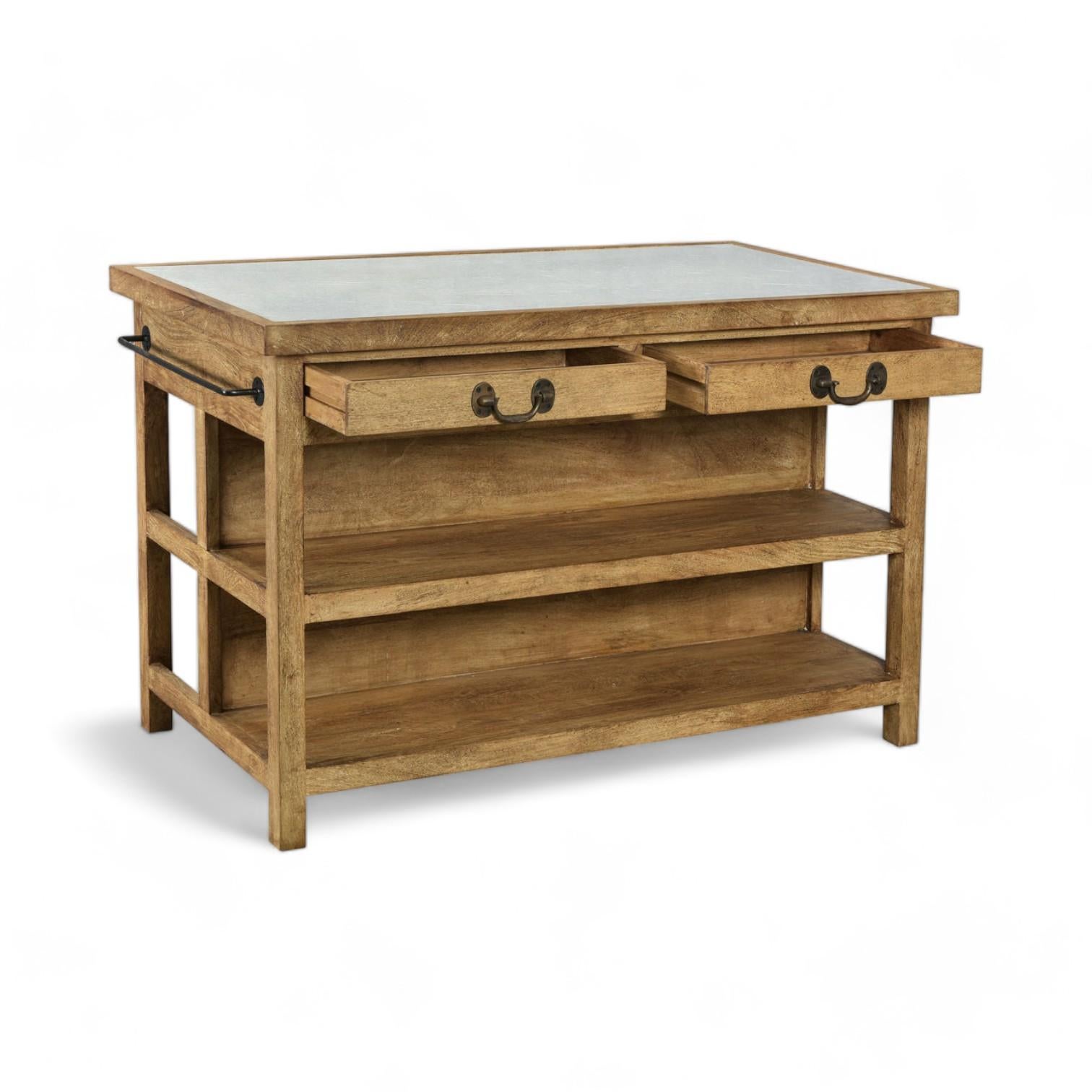 Stone Top Wooden Kitchen Island with Storage / Counter / Dry Bar  For Sale 1