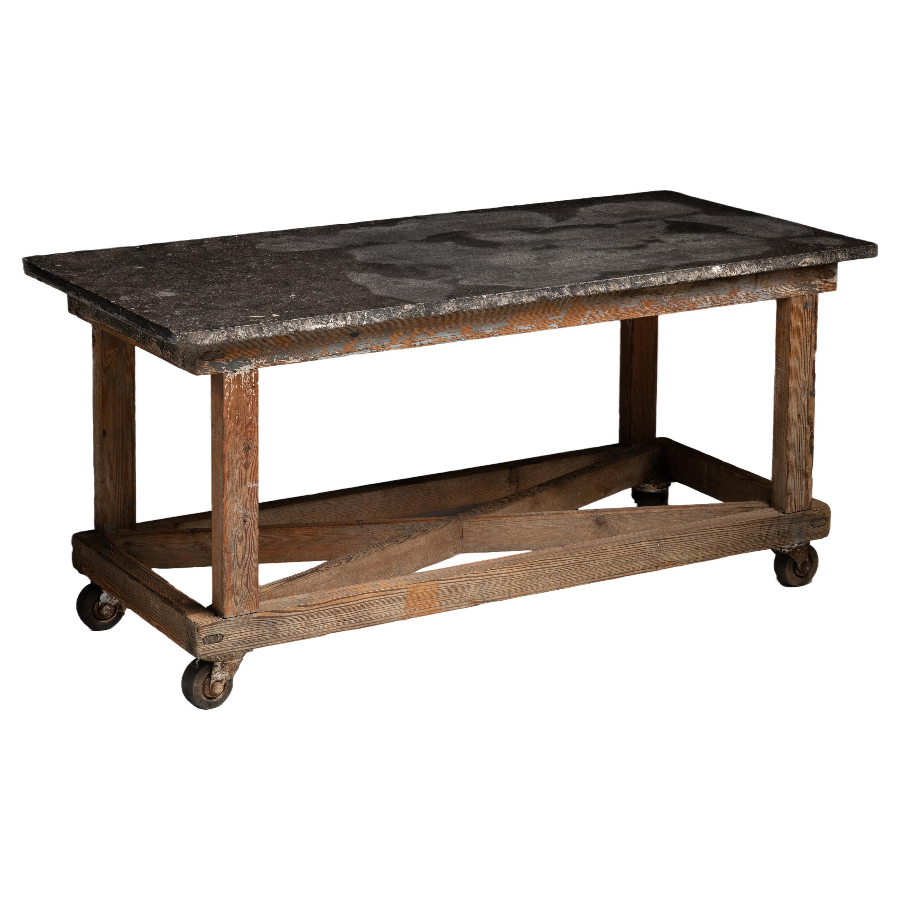 Stone Top Work Table, England circa 1900 For Sale