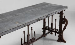 Table console en fer forgé avec plateau en pierre