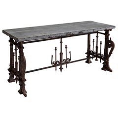 Stone Top Wrought Iron Console Table