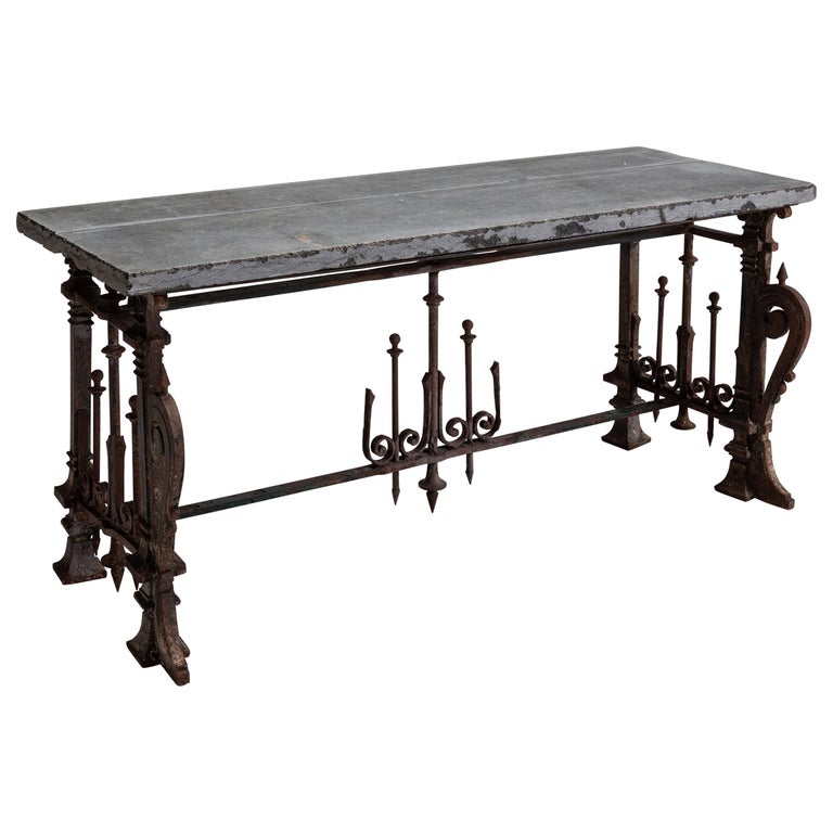 Stone Top Wrought Iron Console Table At, Wrought Iron Wood Console Table