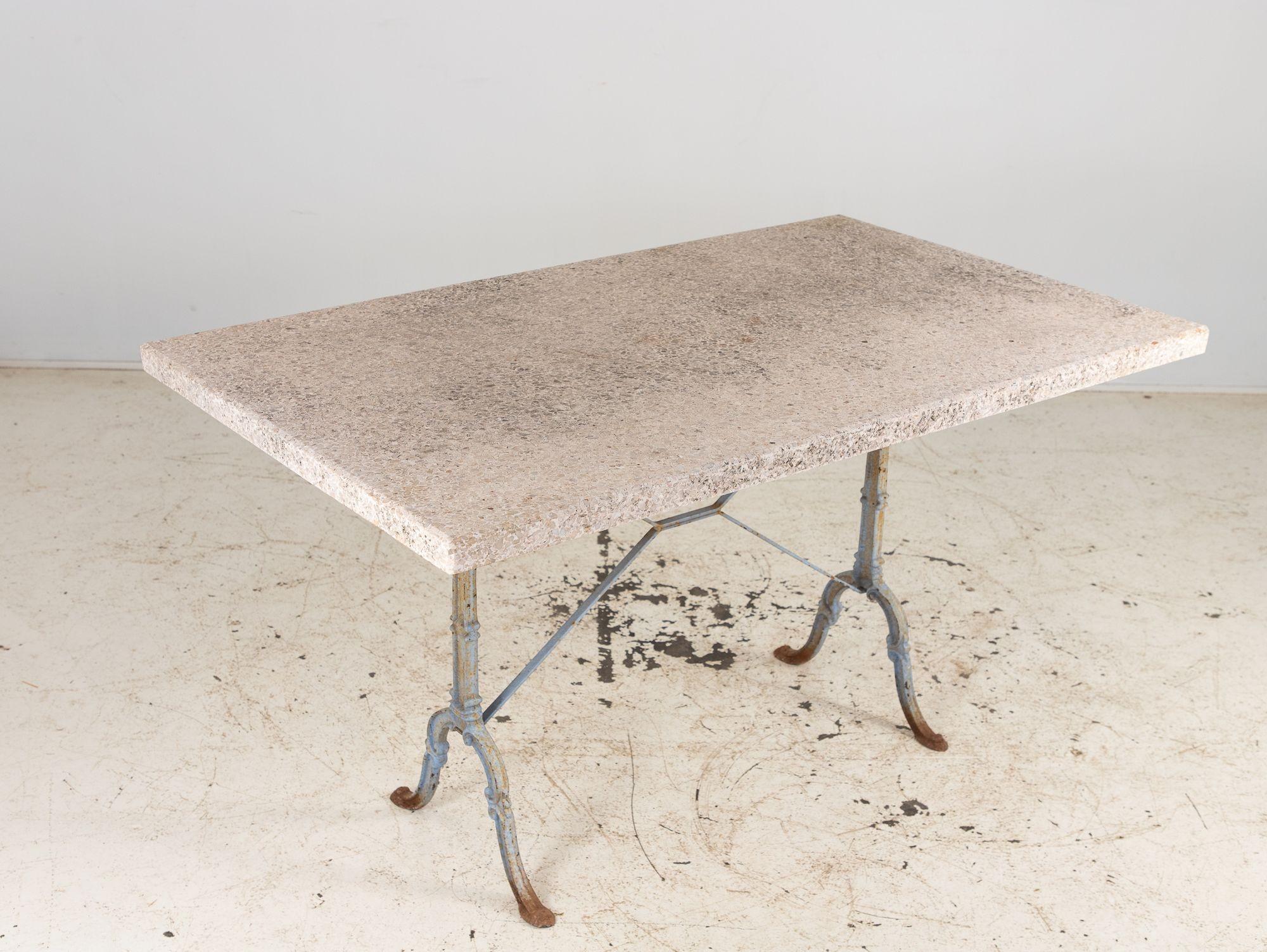 Stone Topped Dining Table with Blue Trestle Iron Base, France mid 20th c en vente 6