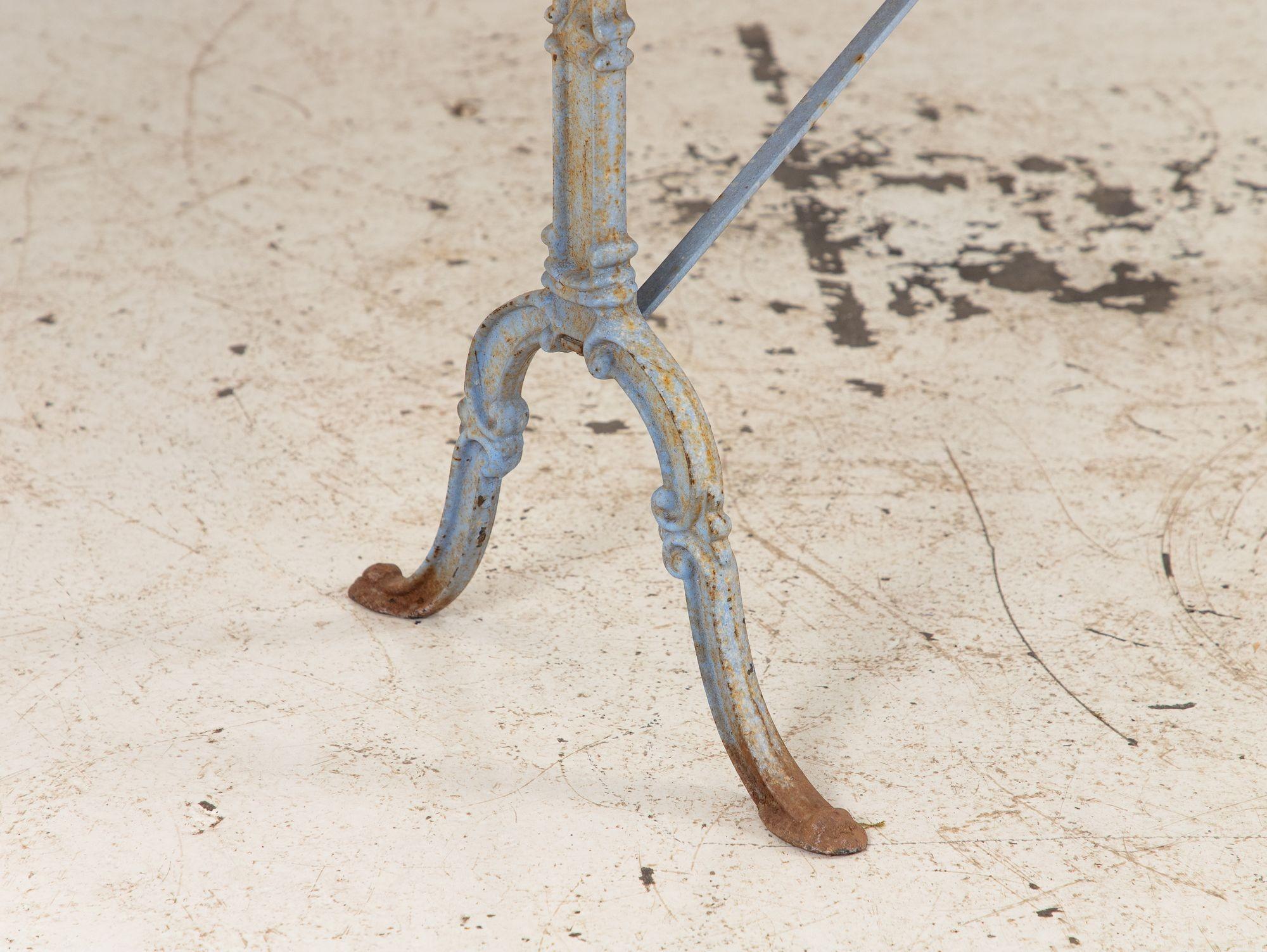 Stone Topped Dining Table with Blue Trestle Iron Base, France mid 20th c en vente 7