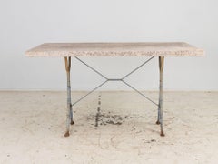 Stone Topped Dining Table with Blue Trestle Iron Base, France mid 20th c