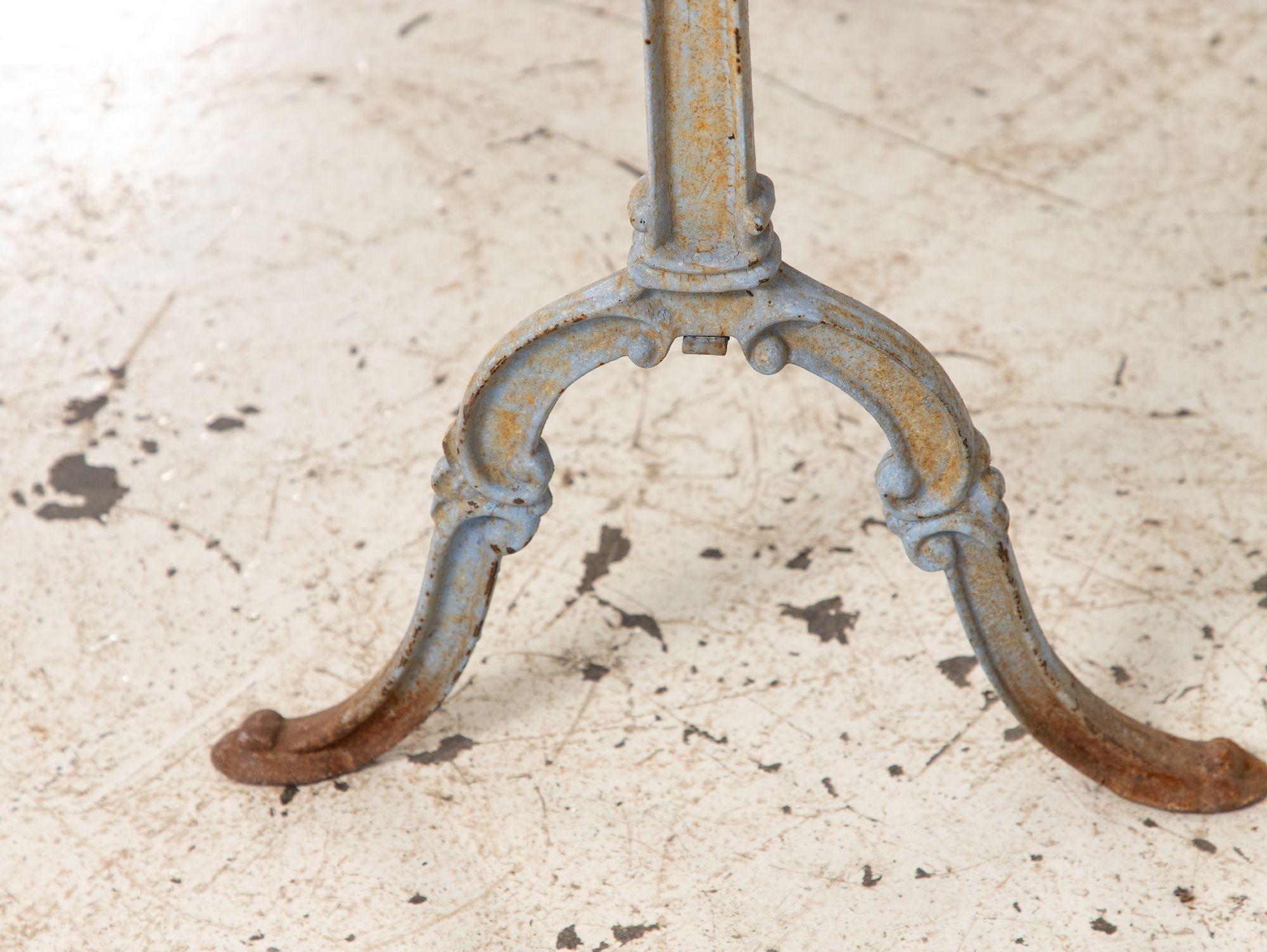 Stone Topped Dining Table with Blue Trestle Iron Base, France mid 20th c en vente 1