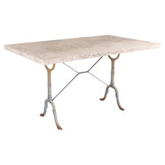 Stone Topped Dining Table with Blue Trestle Iron Base, France mid 20th c