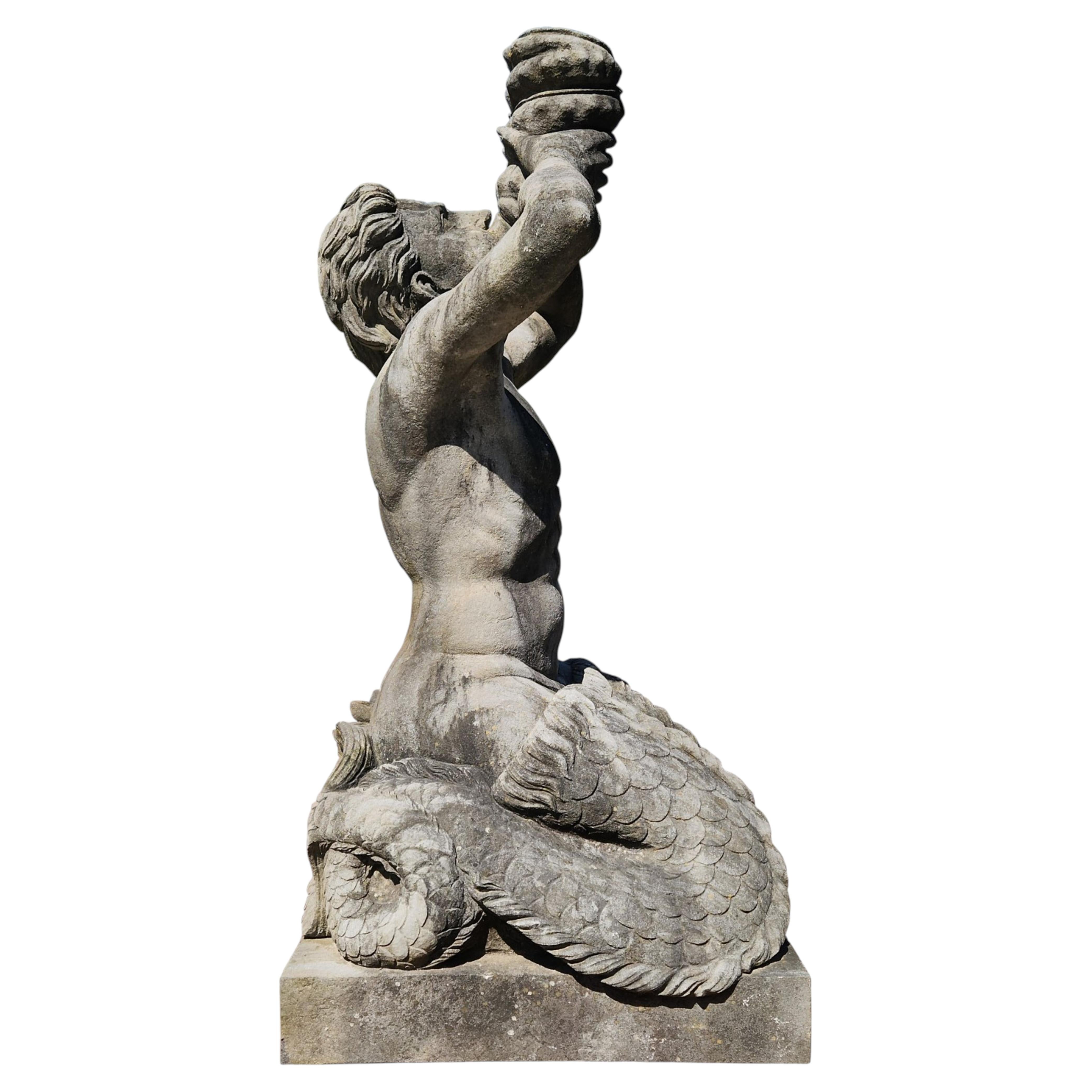 STONE TWO-TAILED TRITON, 125 CM H, 20th Century For Sale