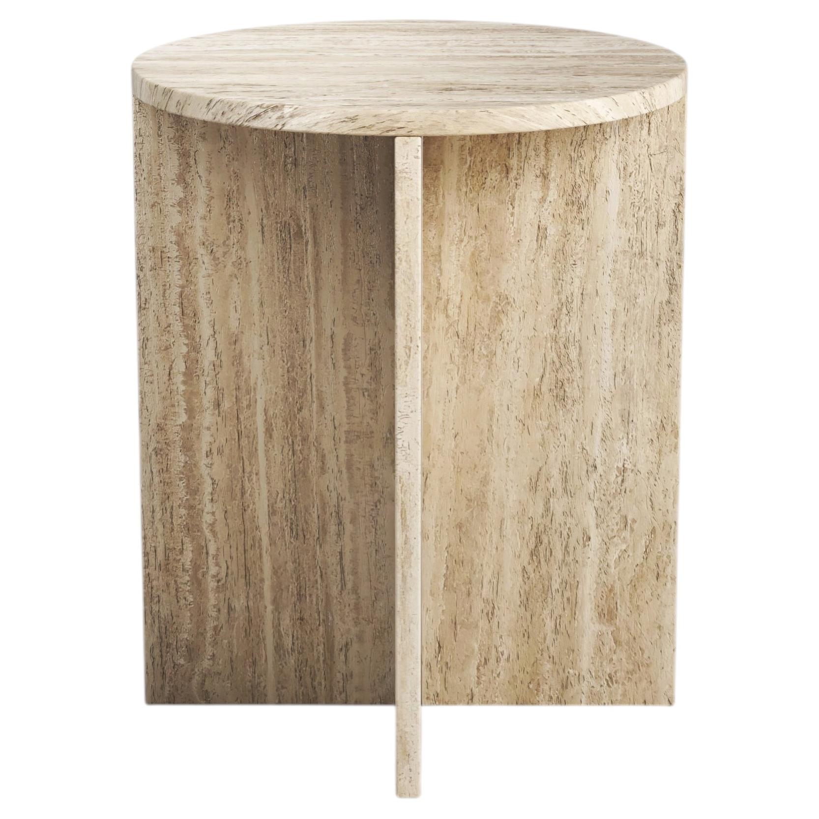STONE VALLEY Contemporary side table – Ocel – Classic Travertine - Circular