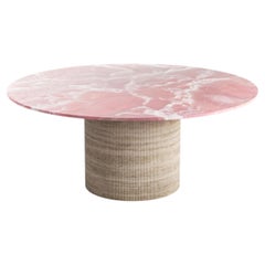 STONE VALLEY Dining Table – OCEL – Pink Onyx & Classic Travertine - Circular