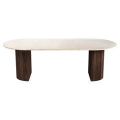 STONE VALLEY Dining Table Refleko in Crema marble & Veneer Walnut – Oblong