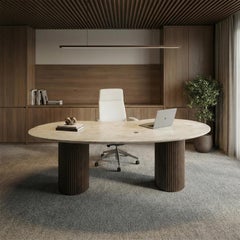 STONE VALLEY Executive Management Desk – Aérolithite – Crema Marble - Organic