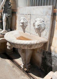 Stone Wall Fountain with Classic Style Lion Heads