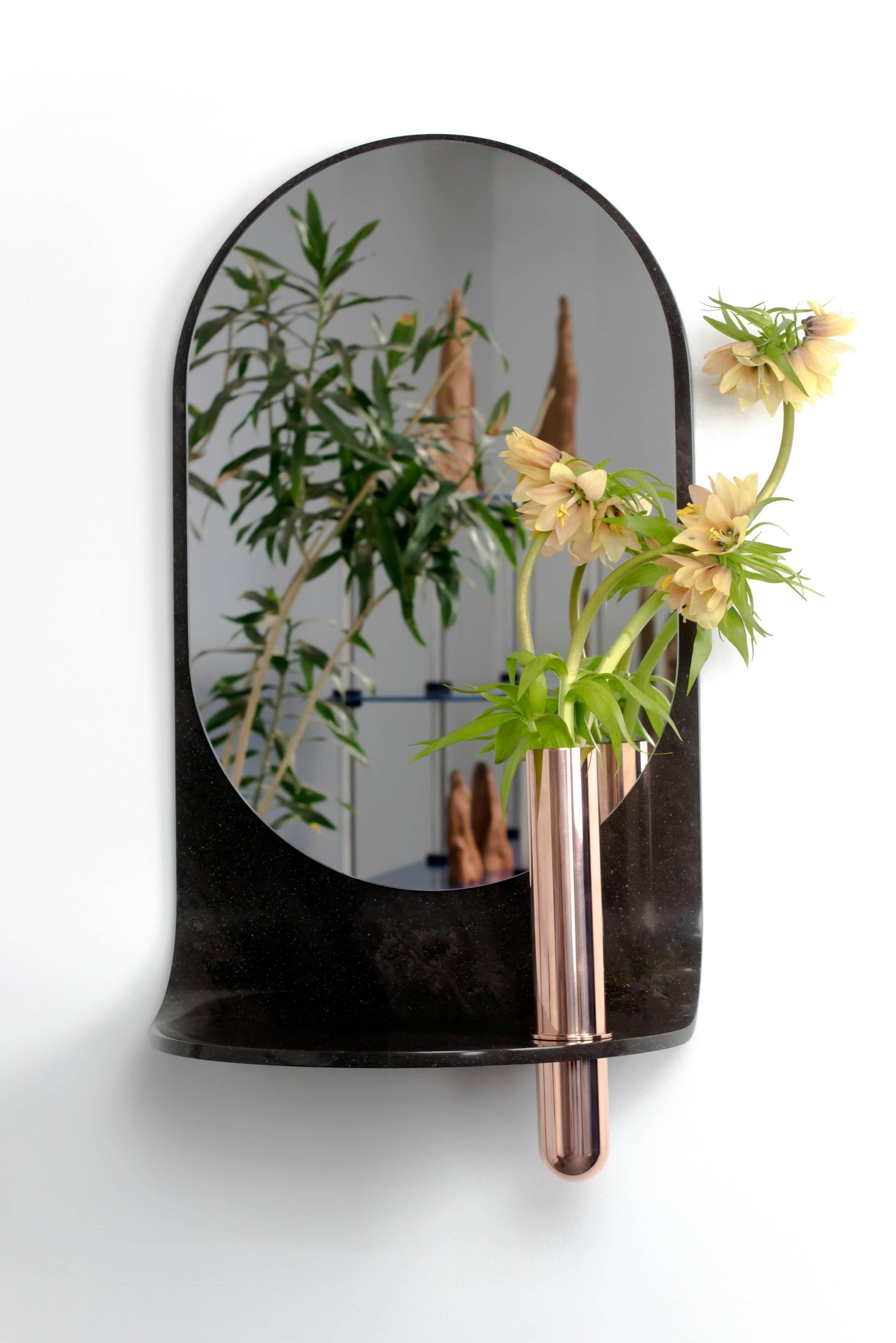Copper Stone Wall Mirror with Vase and Shelf by Birnam Wood Studio
