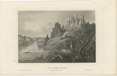 Stone Walls Upper Missouri Antique Print, River Landscape Wildlife c.1850
