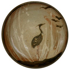 Japanese Ceramic "Heron " Art Platter, 1983