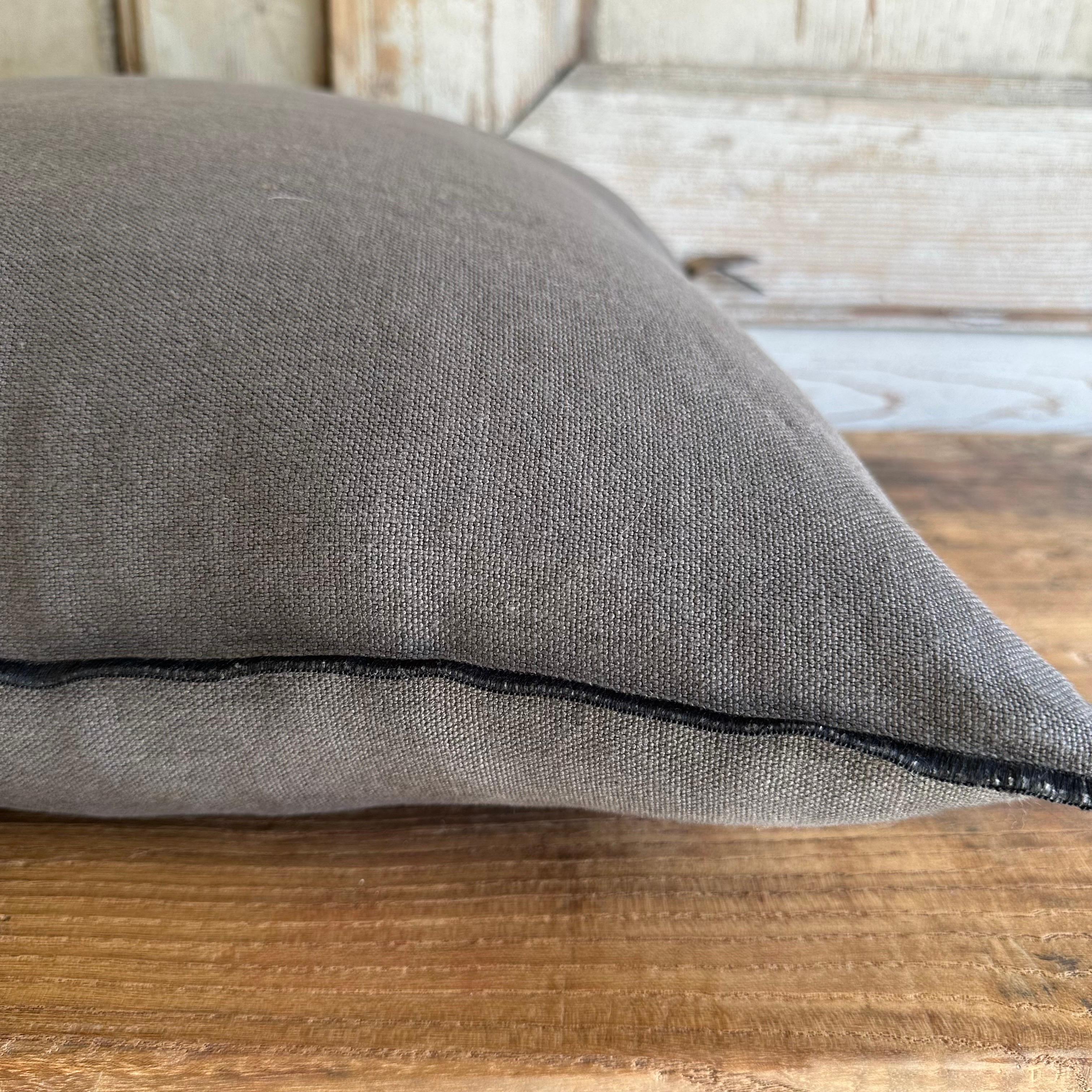 Stone Washed French Linen Accent Pillow in Castor For Sale 1