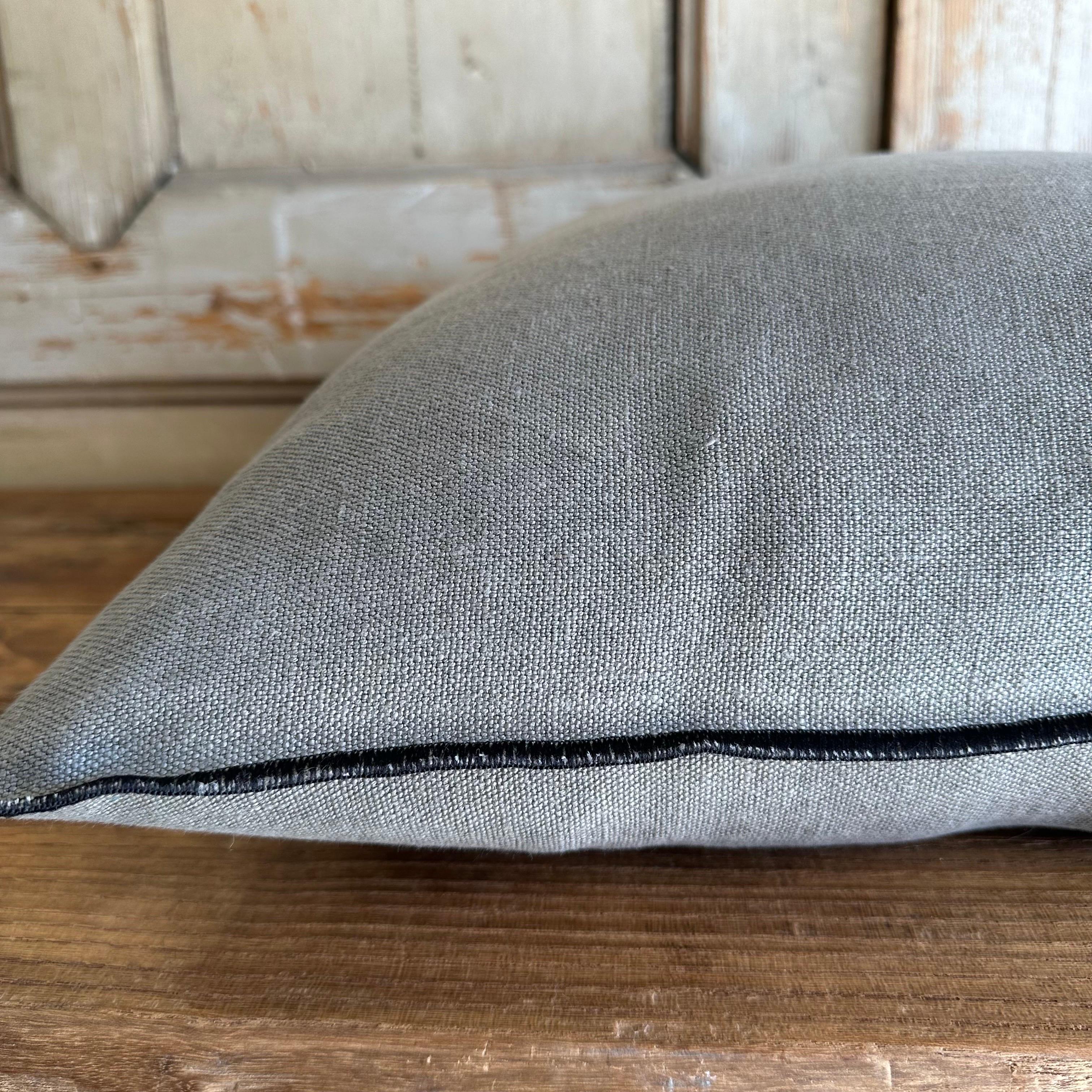 Stone Washed French Linen Accent Pillow in Elephant For Sale 2