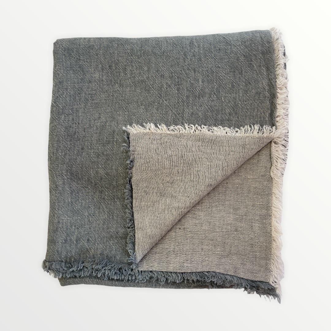 Contemporary Stone Washed French Linen Throw in Gray Color For Sale