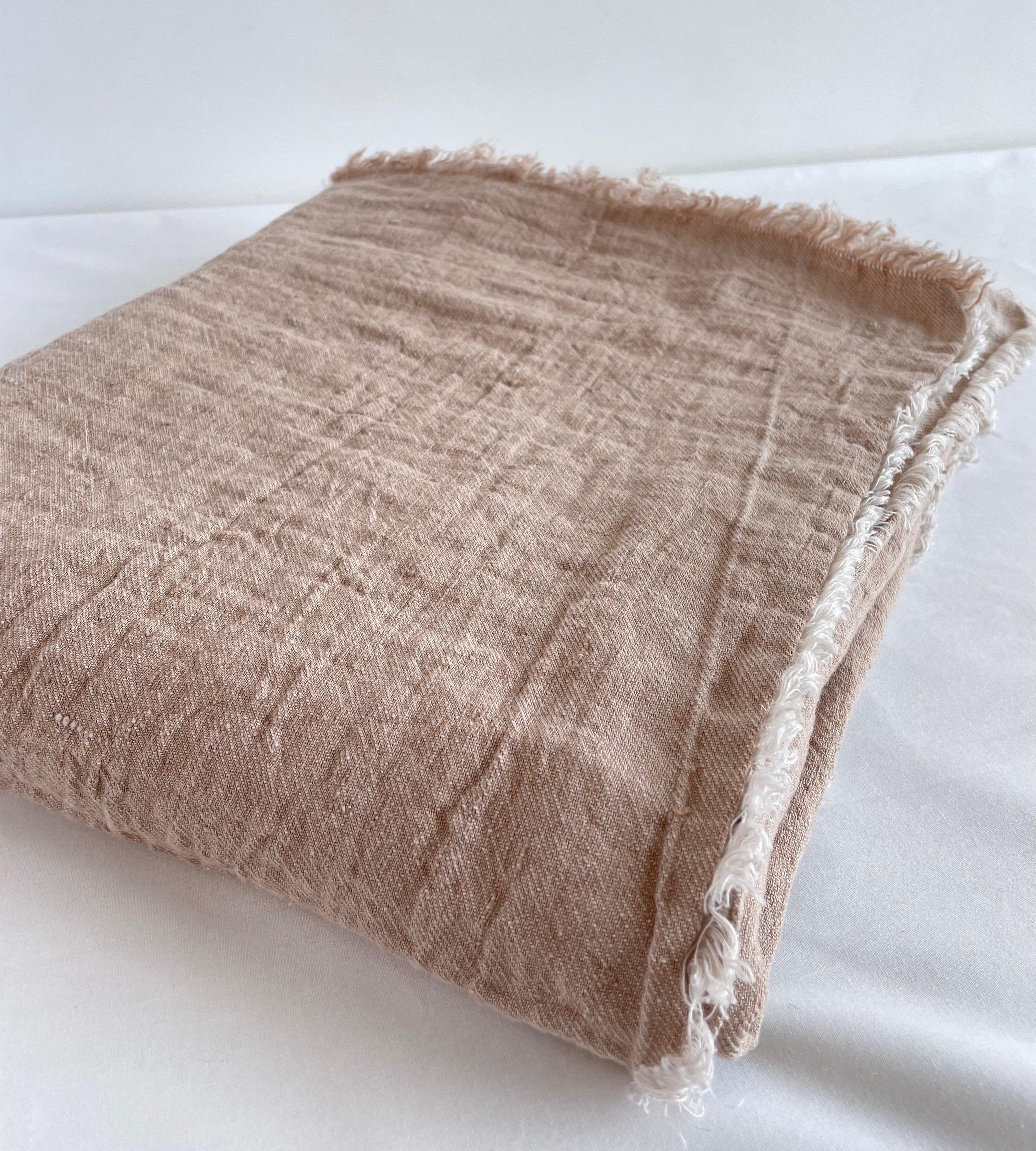 Contemporary Stone Washed French Linen Throw in Nude Blush Color For Sale