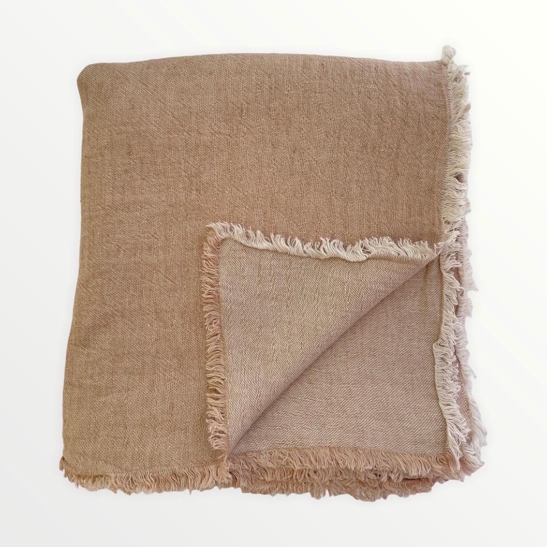 Stone Washed French Linen Throw in Nude Blush Color For Sale 1