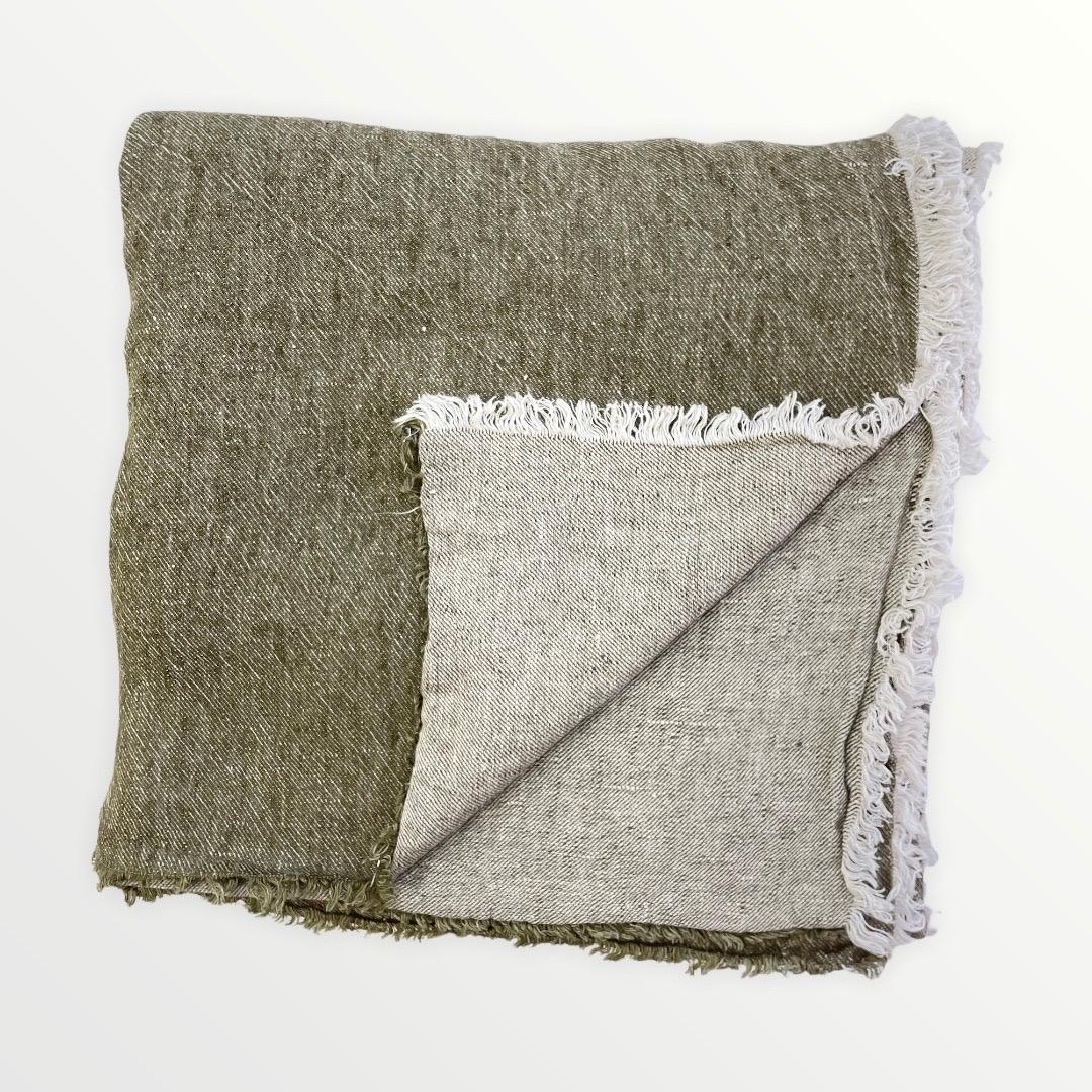 olive green linen throw