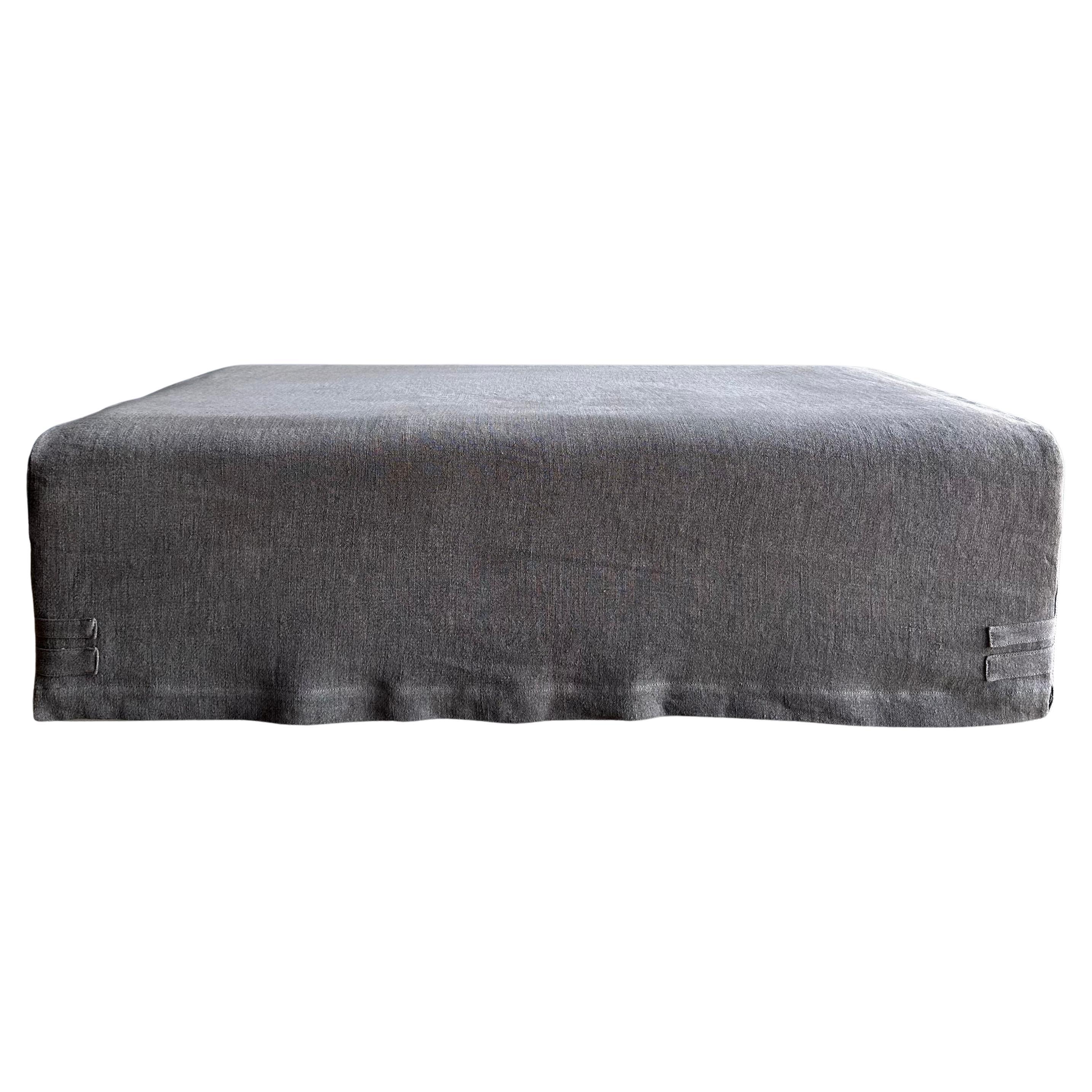Stone Washed Linen Slip Covered Cocktail Ottoman