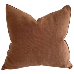 Stone Washed Terracotta Rust Color Belgian Linen Accent Pillow Cover