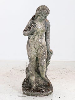Stone Weathered Garden Statue of Maiden or Goddess, England Mid 20th C