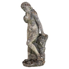 Stone Weathered Garden Statue of Maiden or Goddess, England Mid 20th C
